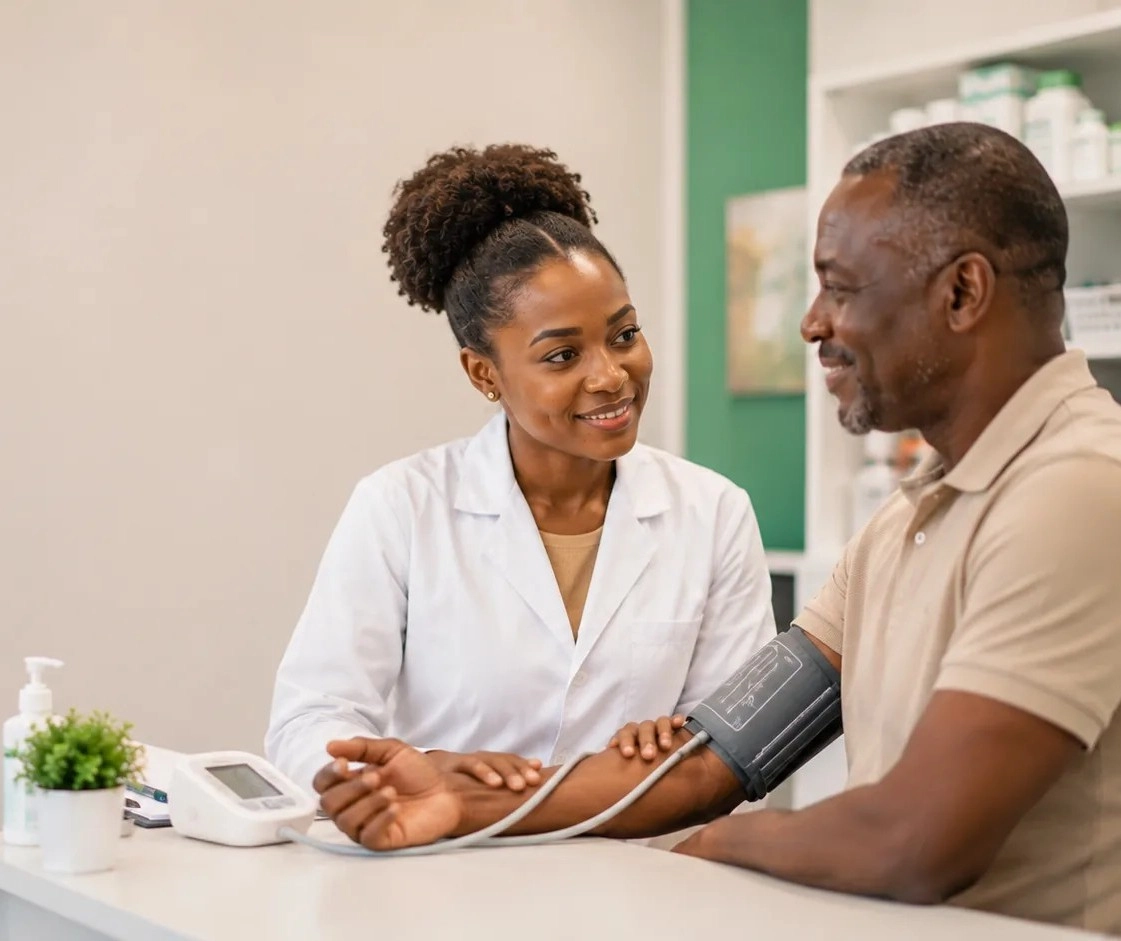 Health professional performing a health check